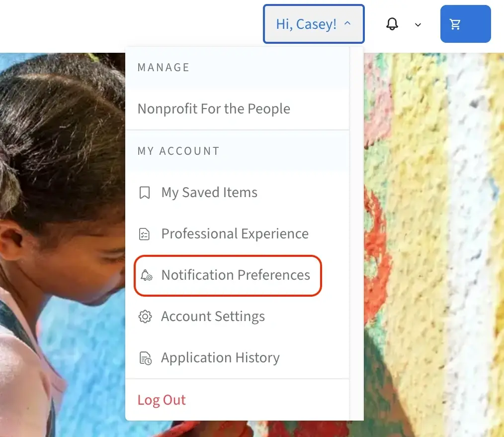 A screenshot of the Idealist website showing the Notifications & Emails section of the organization Dashboard