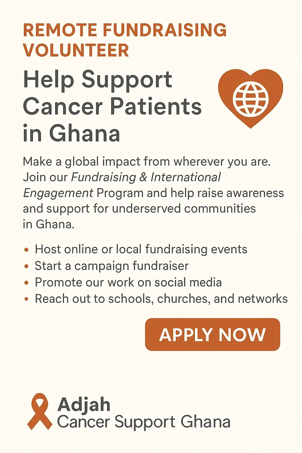 Remote Fundraising Volunteer – Help Support Cancer Patients in Ghana