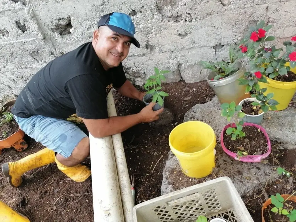 A man planting