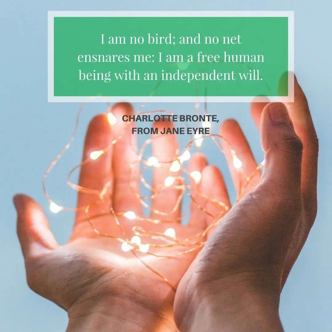 A block of quote with a picture of someone holding fairy lights.