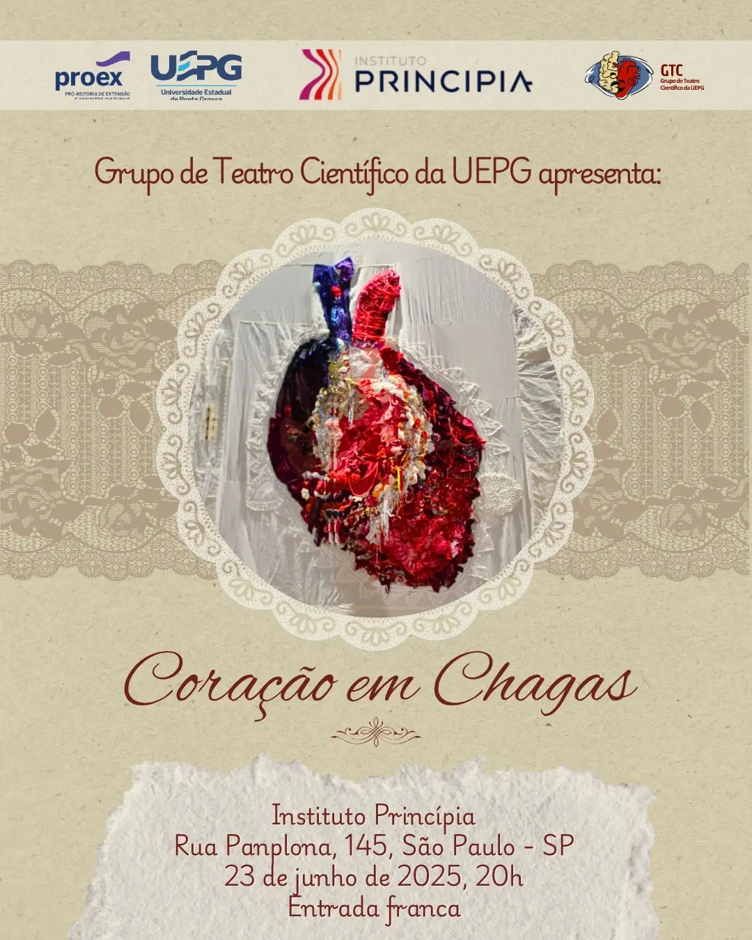 Instituto Principia recebe em junho espetáculo gratuito de teatro científico: “Coração em Chagas”