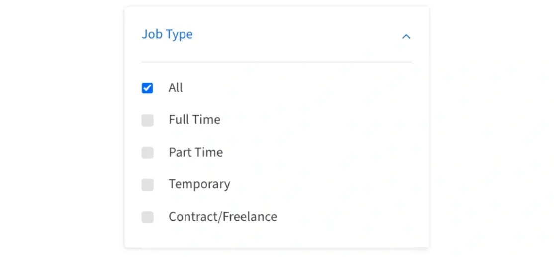 Screenshot of the Idealist website that shows how to filter a search by Job Type.