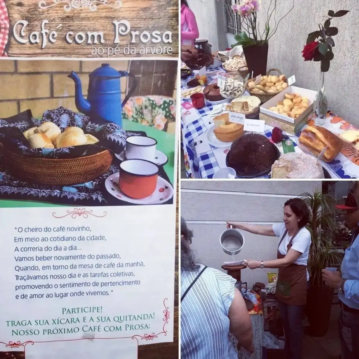 Imagen del cartel de Café con Prosa, con una mesa con bocadillos y una mujer preparando café