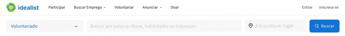 Captura de tela do site do Idealist mostrando como inserir uma palavra-chave