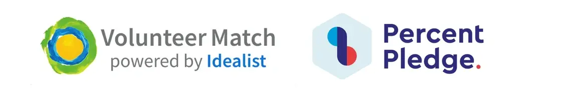 Volunteer Match, powered by Idealist and Percent Pledge logos