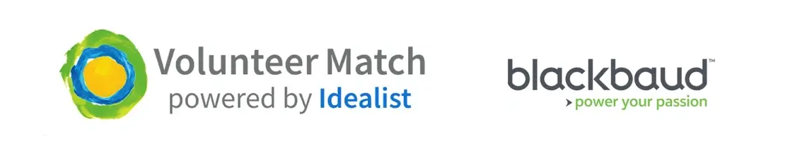 Volunteer Match, powered by Idealist and Blackbaud logos