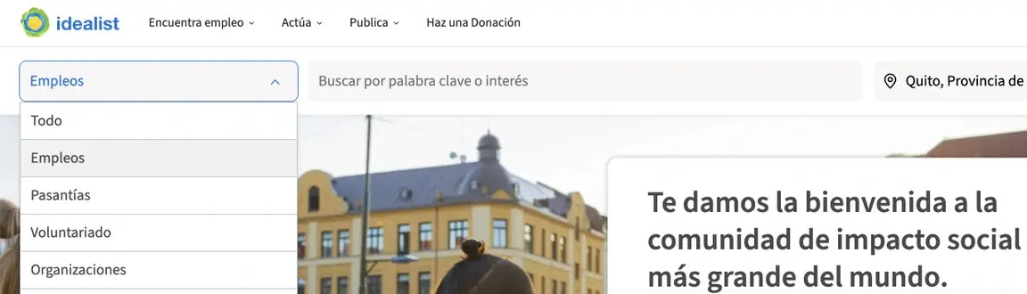 A screenshot of the idealist website.