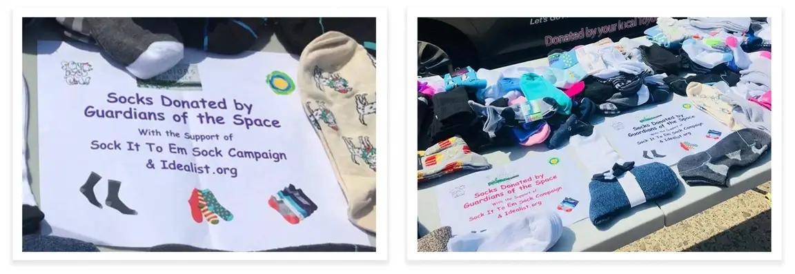 Pictures of donated socks as part of a campaign with Idealist.