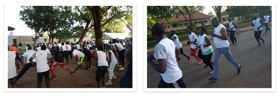 People running a marathon in Uganda.