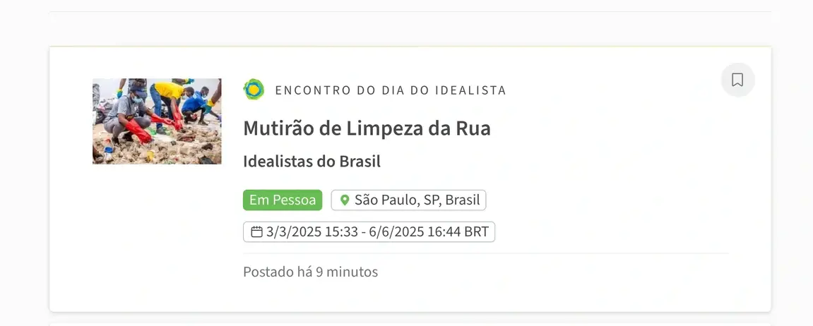 Captura de tela do site Idealist mostrando o rótulo do evento Dia Idealista