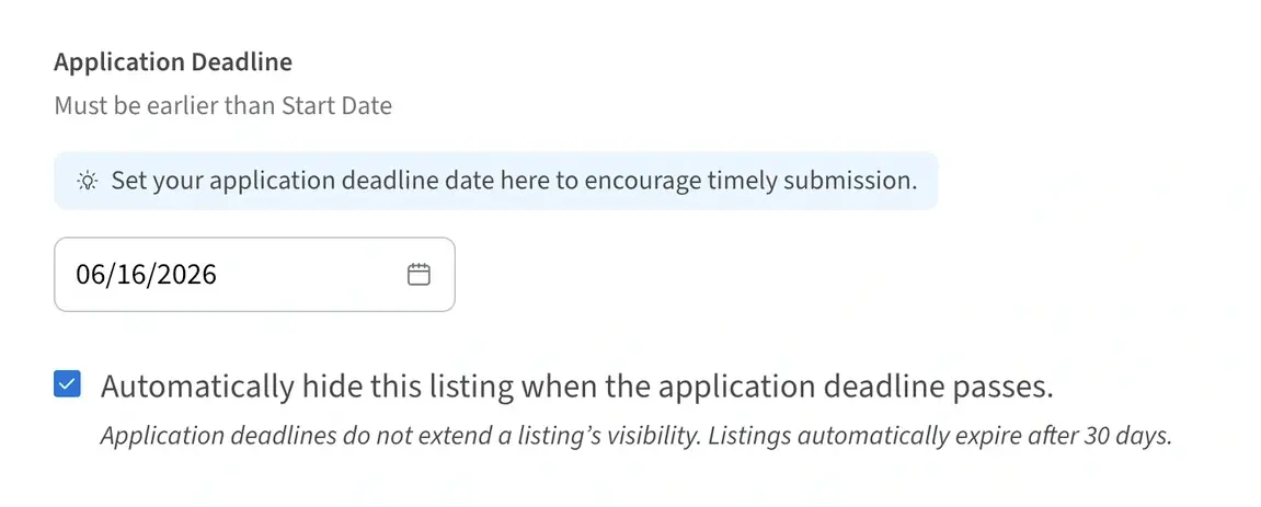 Screenshot of the Idealist website showing how to automatically hide a job listing