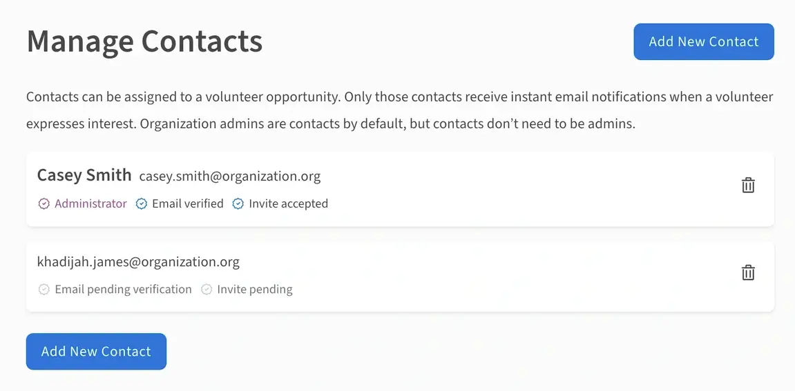 Screenshot of the Idealist website showing how to add a new contact