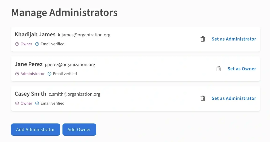 An image showing the "Add Administrator" button on the "Manage Administrators" page.