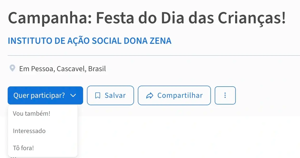 Menu suspenso do RSVP no Idealist