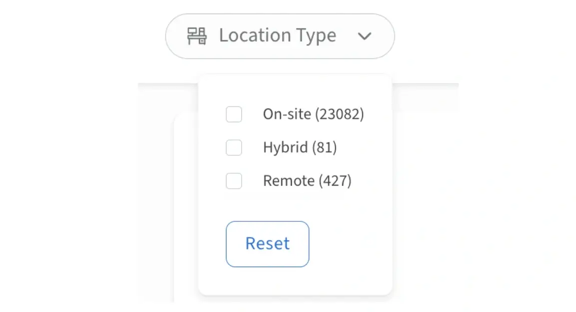 Screenshot of the Idealist website showing how to filter by Location Type