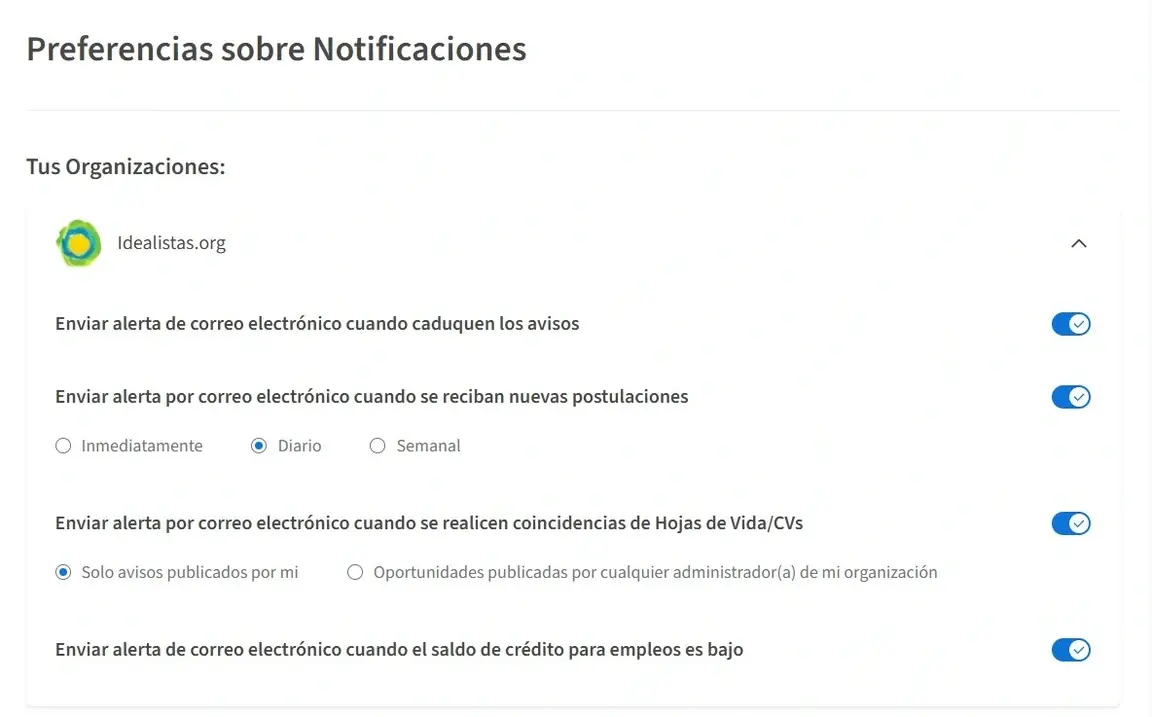 Captura de Pantalla Preferencias sobre Notificaciones
