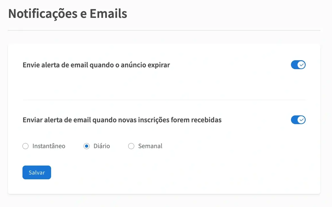 Captura de tela do site do Idealista mostrando como definir alertas de candidatos