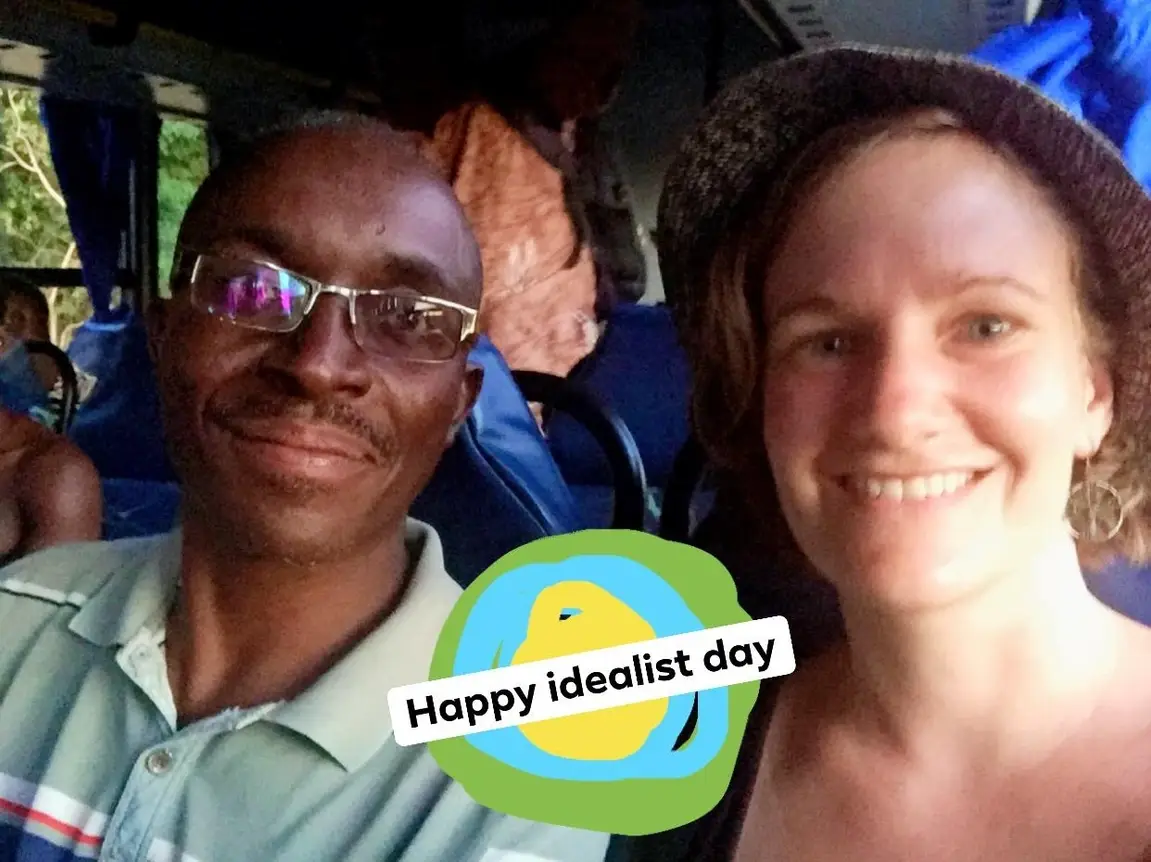 Two people in a bus.