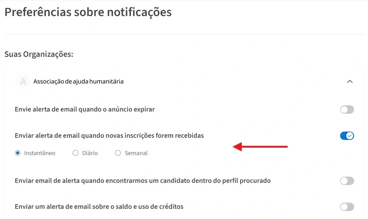 Screenshot of the Idealist website showing where to set administrator notification preferences.