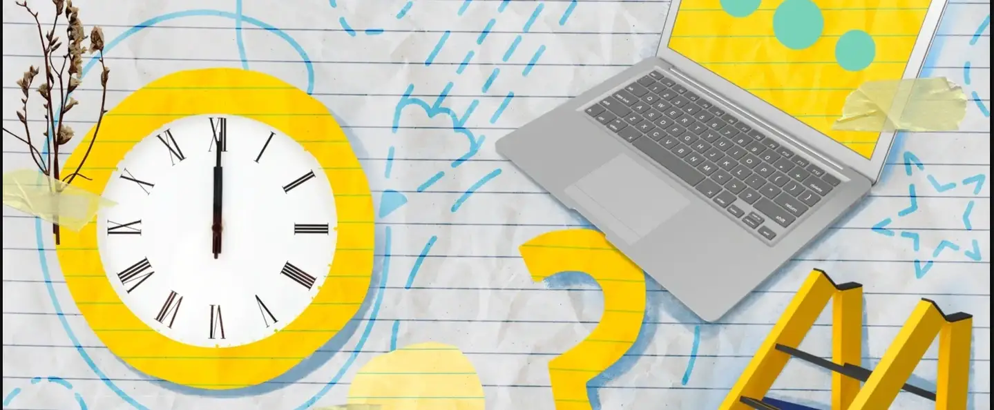 Ilustración de reloj y computadora
