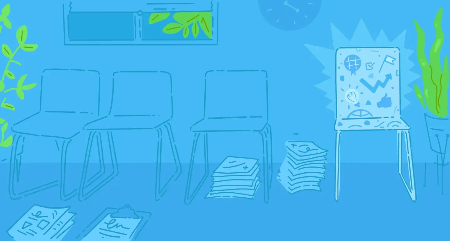 illustration of a busy blue background in an office