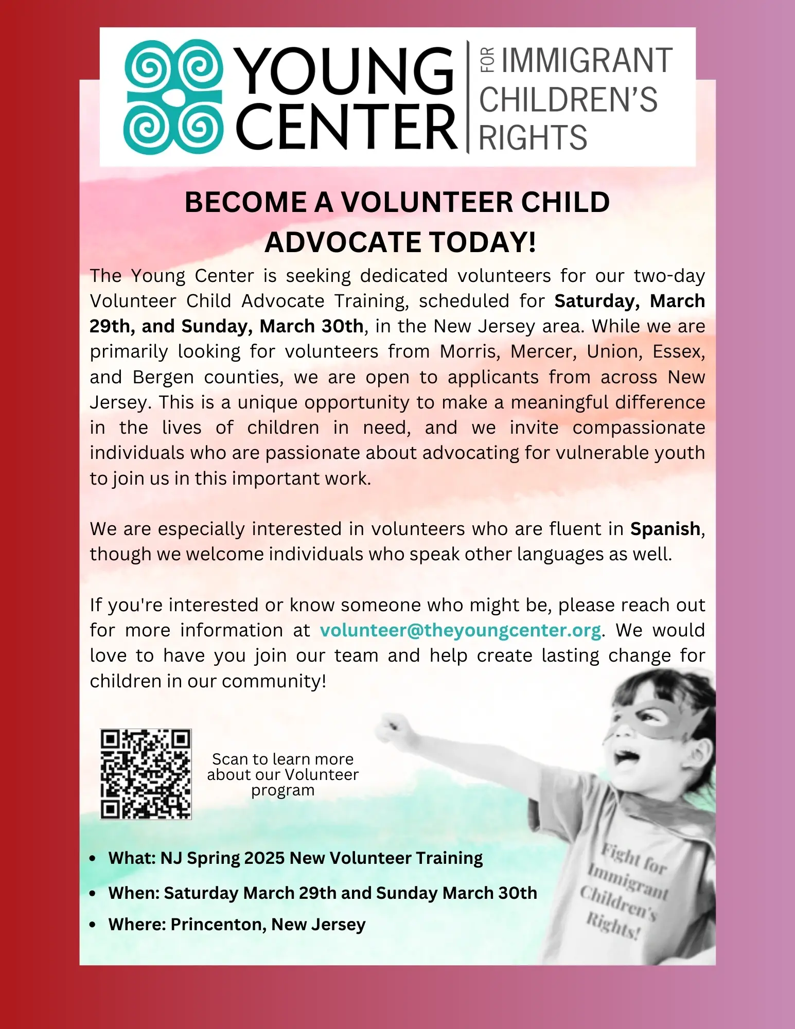 Volunteer Child Advocate for Unaccompanied Children in NJ and surrounding areas