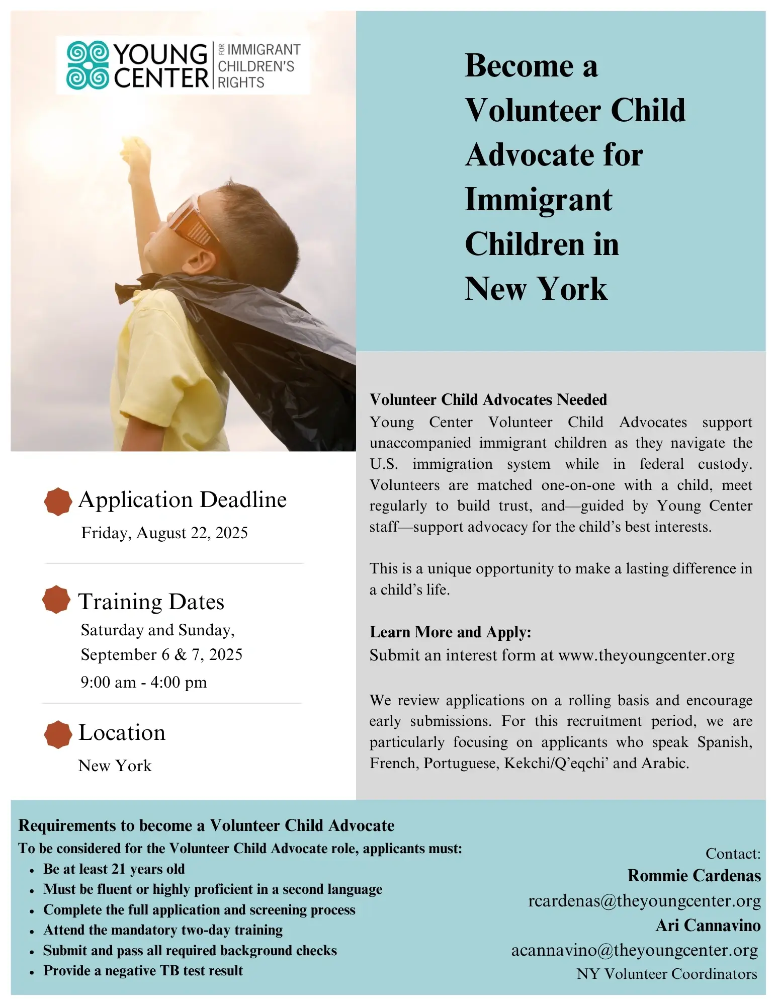 Volunteer Child Advocate for Unaccompanied Children in NY and surrounding areas