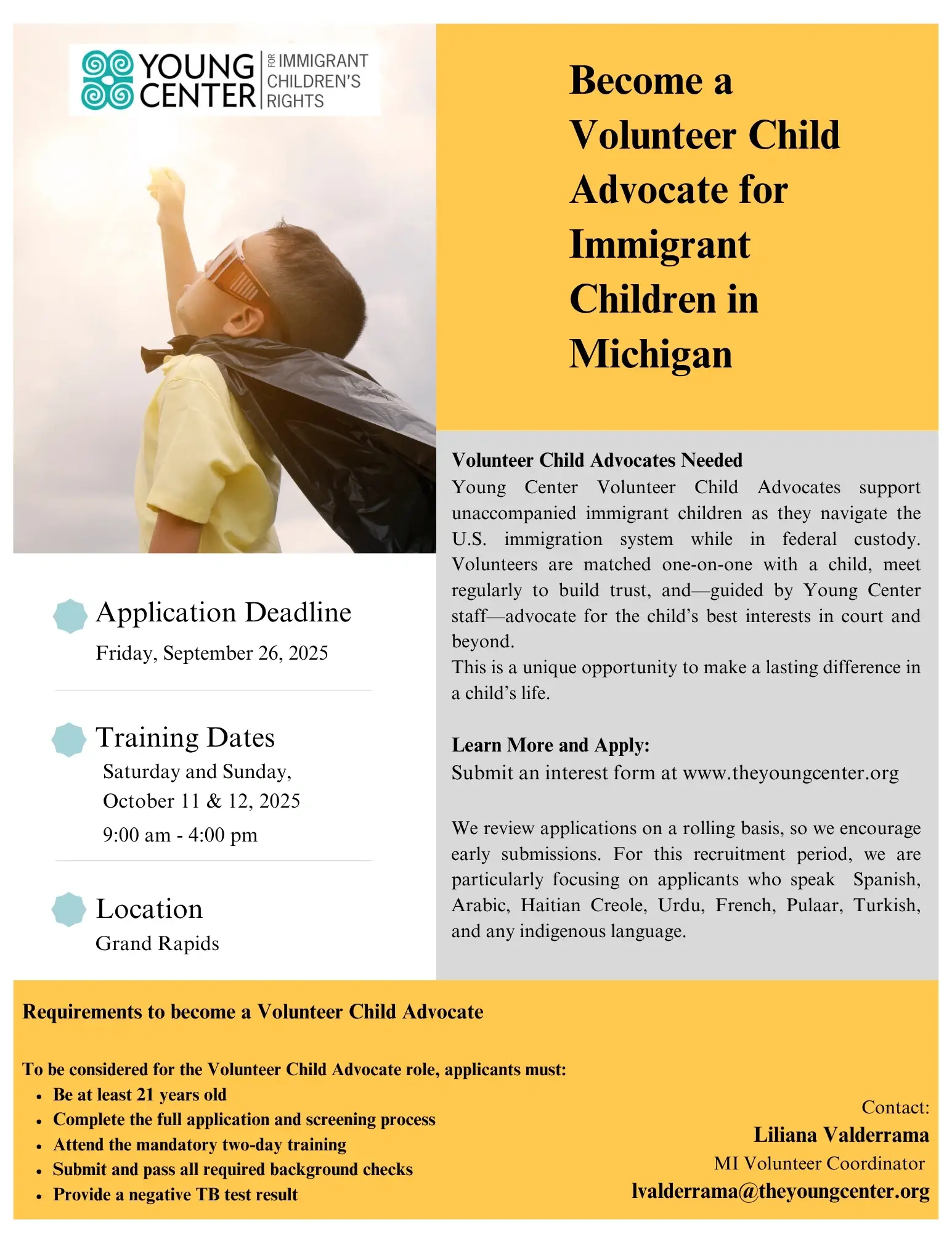Volunteer Child Advocate for Unaccompanied Children in Grand Rapids and surrounding areas