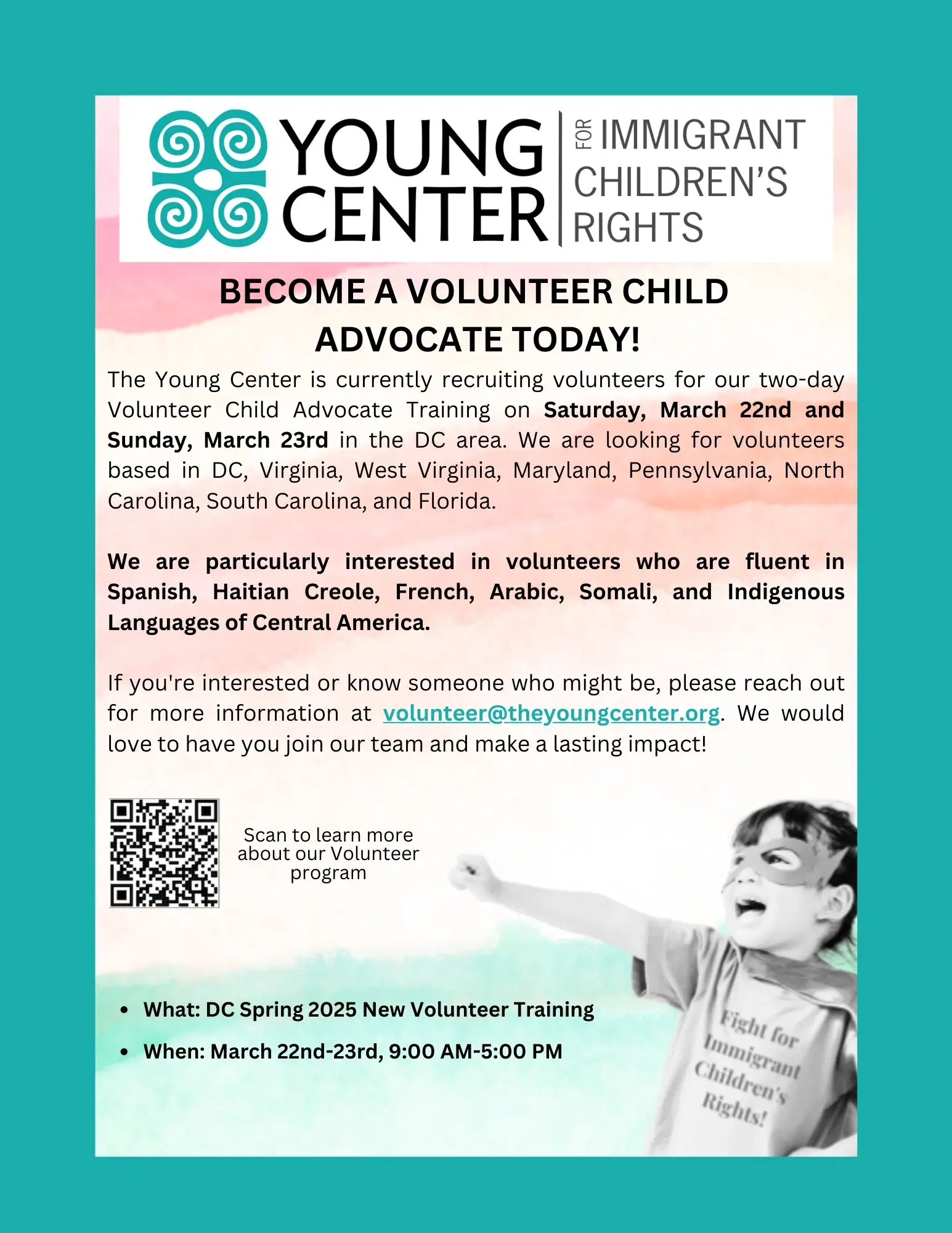 Volunteer Child Advocate for Unaccompanied Children in DC and surrounding areas