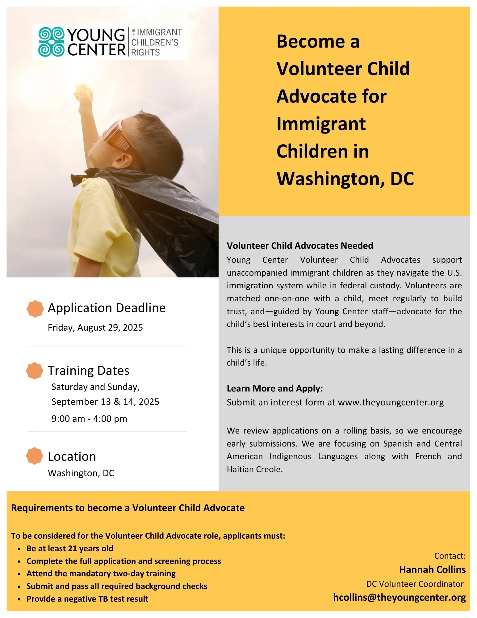 Volunteer Child Advocate for Unaccompanied Children in DC and surrounding areas