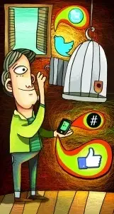 An illustration with a person on his phone.