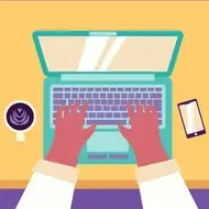 illustration of hands typing on a laptop