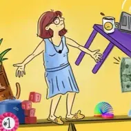 Mulher equilibrando várias coisas