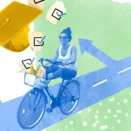 Alexis Perrotta on a bicycle, heading for her graduate career.