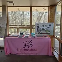 workshop with a pink table cloth