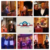 This a collage of pictures of speakers and people who attended the Dinner of Hope 2023 whose banner appears in the center of the collage