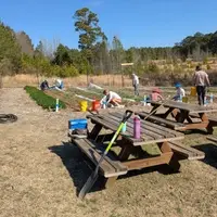 Volunteers working together in the garden