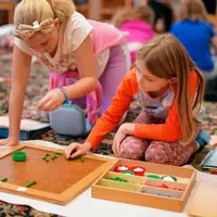 Students working in the Montessori classroom