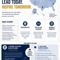 National Substance Prevention Network (NSPN) overview highlighting student leadership, substance misuse prevention, peer-to-peer leadership, and a nationwide network of school and community chapters.