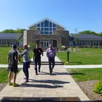 Retreatants outside Milarepa Hall