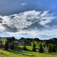dramatic clouds over the campus