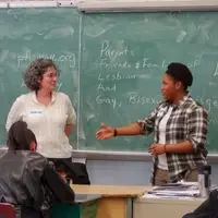 Two PFLAG NYC community speakers sharing personal stories
