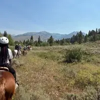 Youth on horseback in a field in Wyoming