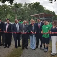 Large ribbon-cutting at a new park