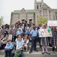 Classes from the St. Columbkille Partnership School supporting their LSOE teachers at graduation