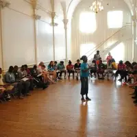 Students participating in a forum