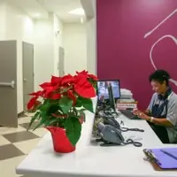 Volunteer staffing the front desk at Calvary Women's Services