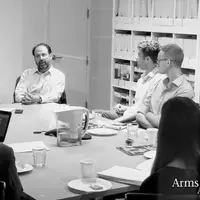 Executive director Daryl Kimball speaking with 2018 Scoville Fellows