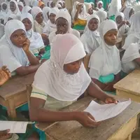 The girls from selected schools are participating in hands-on training on how to make reusable sanitary pads.