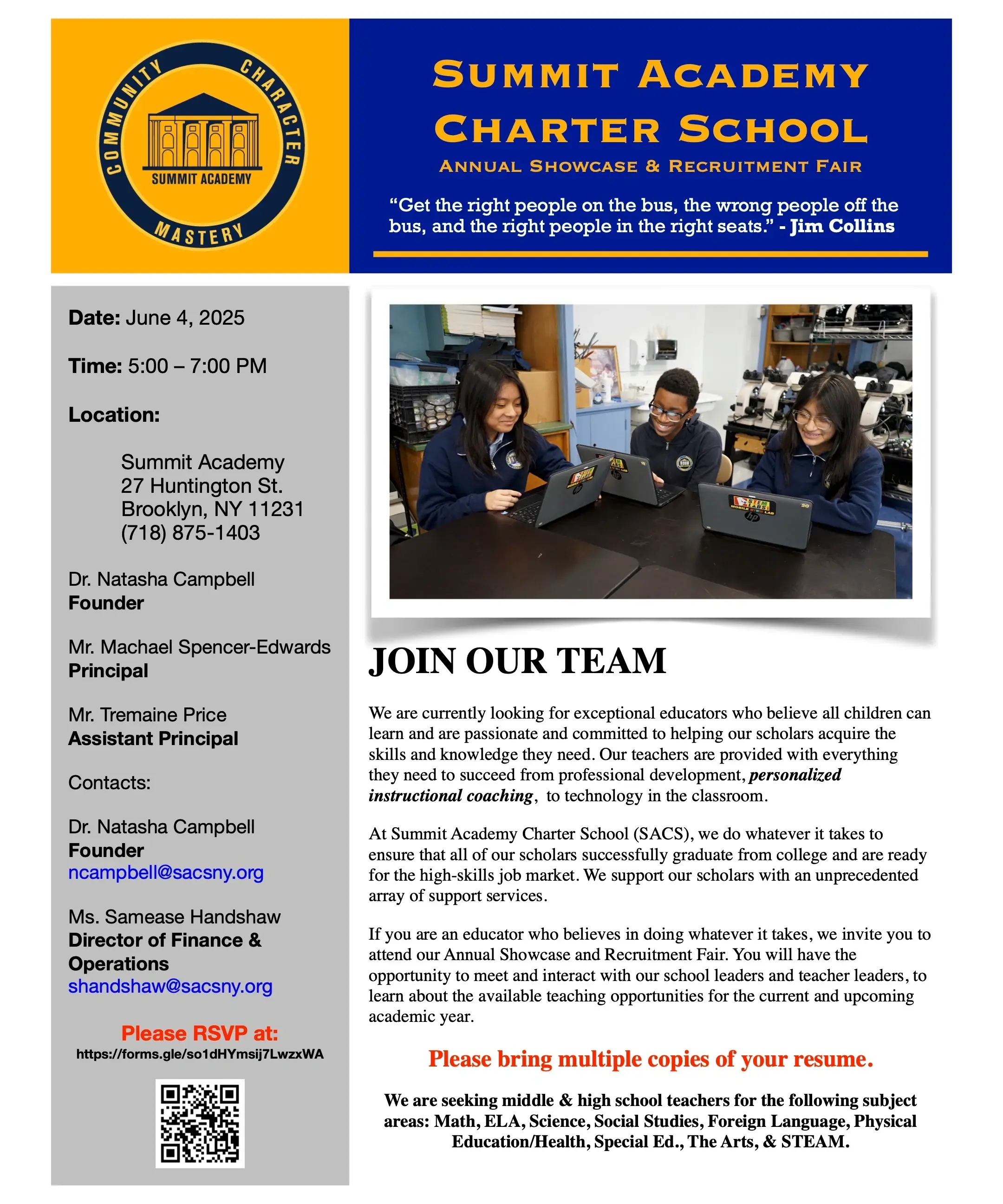 Summit Academy Charter School Teacher Recruitment Showcase & Fair
